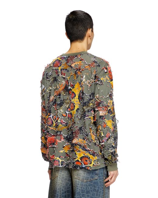 DIESEL Gray Destroyed Snake-print Long-sleeve T-shirt