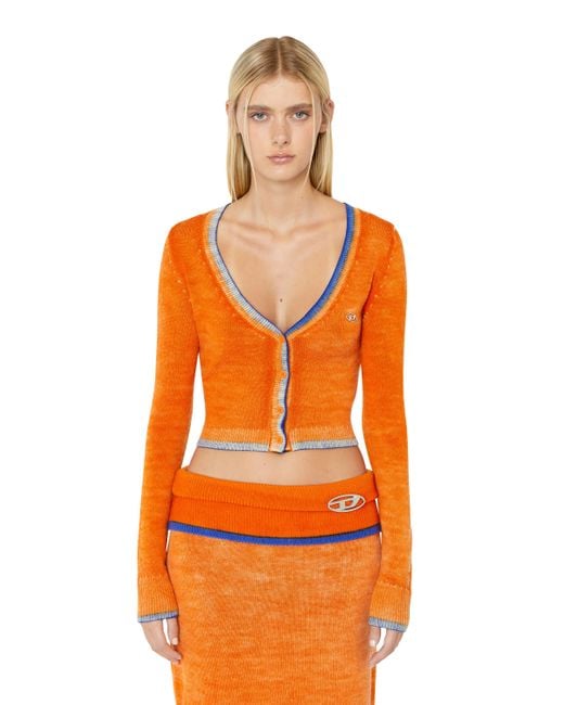 DIESEL Orange Wool Cardigan With Faded Seams