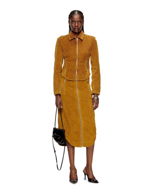 DIESEL Yellow Cotton Midi Skirt With Zipper