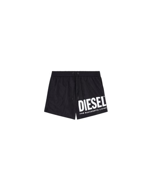 DIESEL Black Swim Shorts With Logo Print for men