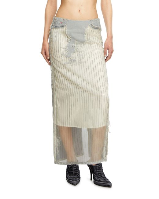 DIESEL Multicolor Long Skirt In Pinstriped Devoré Denim