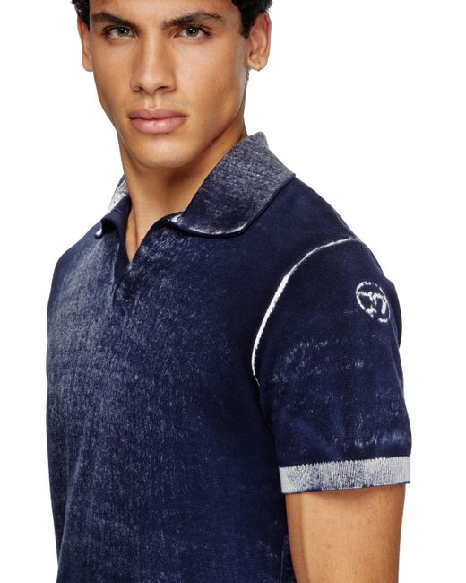 DIESEL Blue Reverse-Print Short-Sleeve Polo Jumper for men