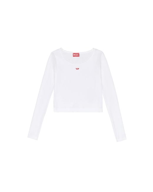 DIESEL White Long-sleeve Top With D Logo