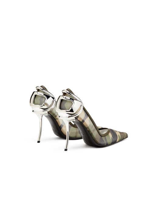 DIESEL White D-Ten & Half-Camo-Mesh Pumps With Curved Heel