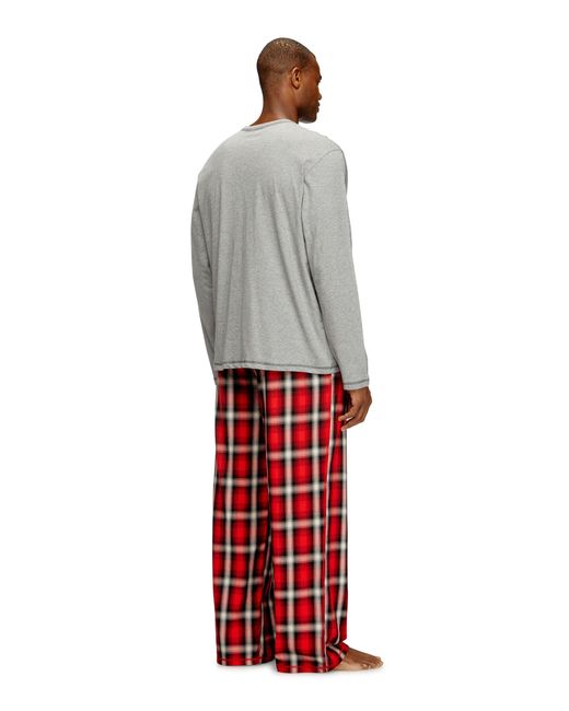 DIESEL Gray Cotton Pajama Set With Check Pants for men