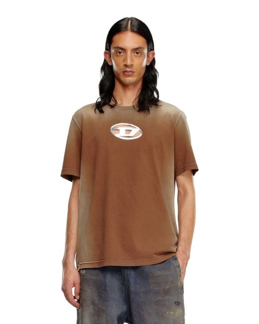 DIESEL Brown Faded T-shirt With Cut-out Oval D Logo for men