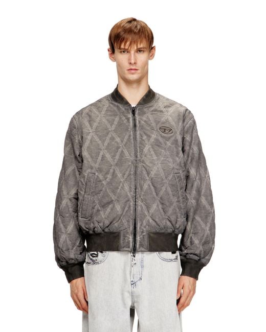 DIESEL Gray Padded Argyle-Quilted Bomber Jacket for men