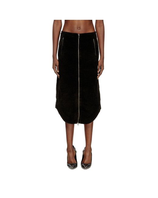 DIESEL Black Cotton Midi Skirt With Zipper
