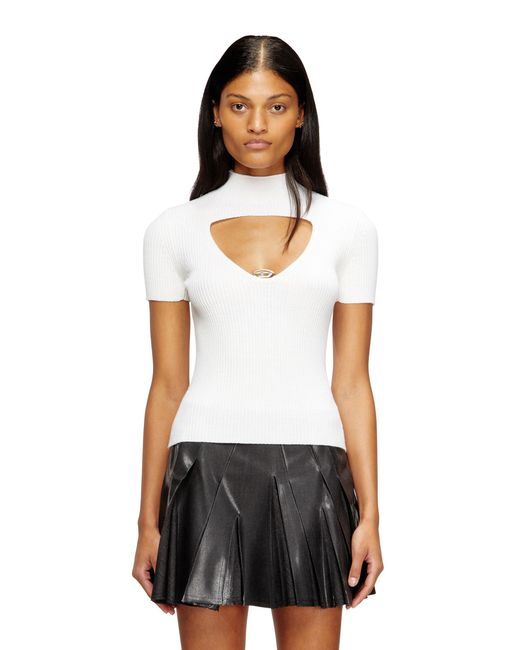 DIESEL White Cut-Out Wool-Knit Top