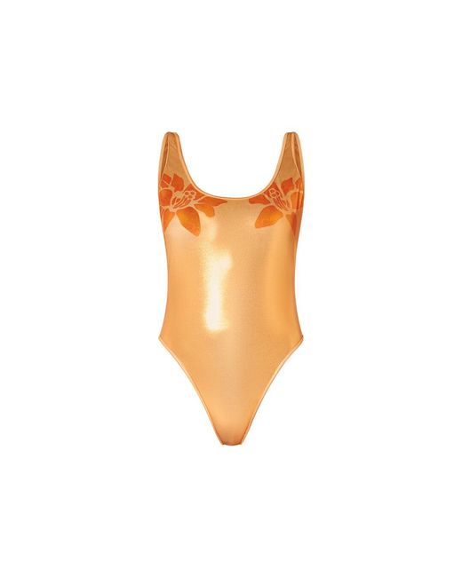DIESEL Orange Metallic Swimsuit With Lotus Print