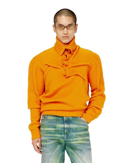 DIESEL Orange Button-Neck Jumper for men