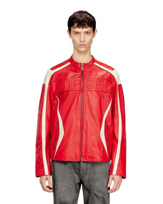 DIESEL Red Colour-Block Leather Biker Jacket for men