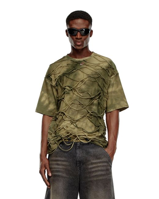 DIESEL Green T-shirt With Floating Strands for men