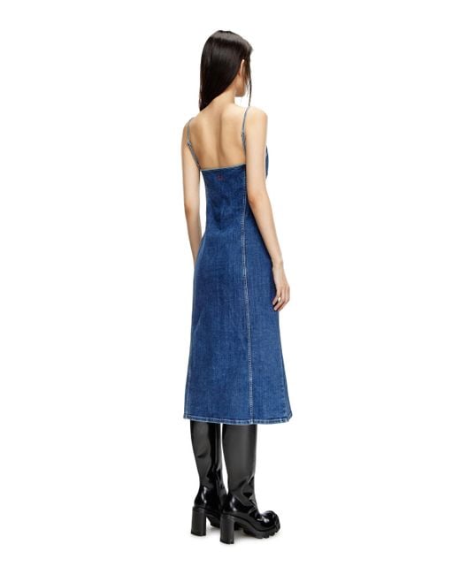 DIESEL Blue Strappy Midi Dress In Denim