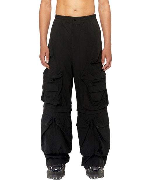 Pantalon cargo en toile de nylon froissé DIESEL pour homme en coloris Black