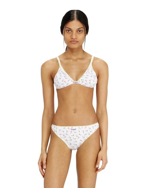 DIESEL White Cotton Triangle Bra With All-Over Floral Print