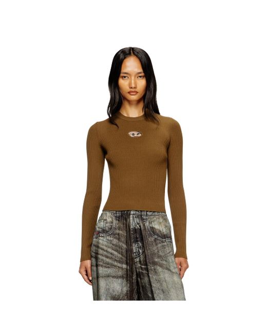 DIESEL Multicolor Rib-Knit Viscose-Blend Top With Oval D