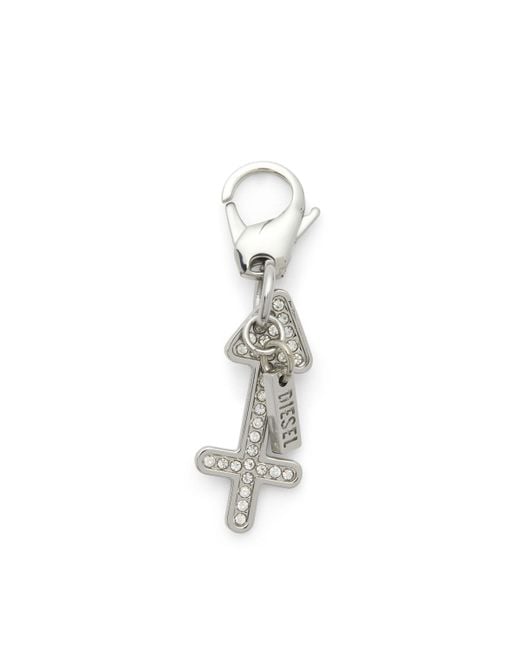 DIESEL White Metal Sagittarius Charm With Rhinestones