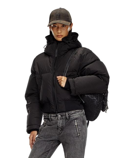 DIESEL Black Hooded Down Jacket