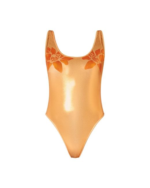 DIESEL Metallic Swimsuit With Lotus Print Orange