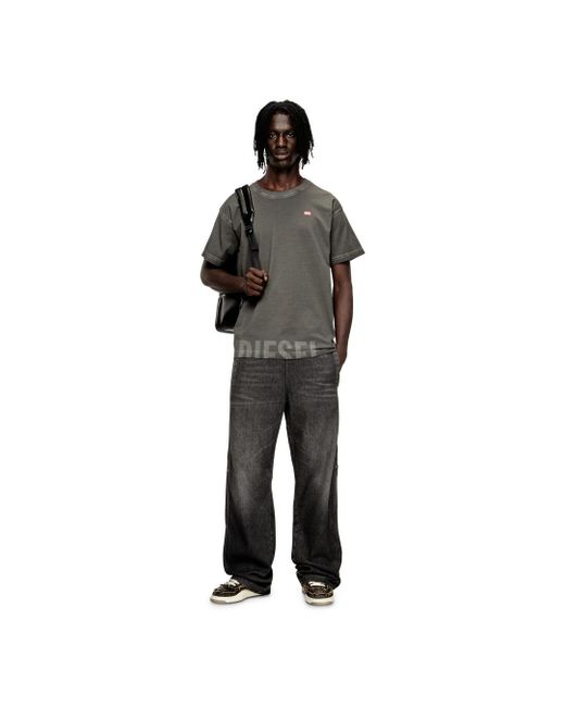 DIESEL Gray Crew Neck Cotton T-Shirt With Print for men