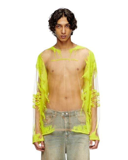 DIESEL Yellow Long-sleeve Nylon T-shirt With Lyrics Print