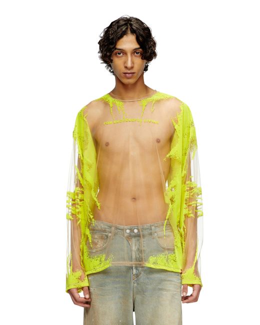 DIESEL Yellow Long-Sleeve Nylon T-Shirt With Lyrics Print