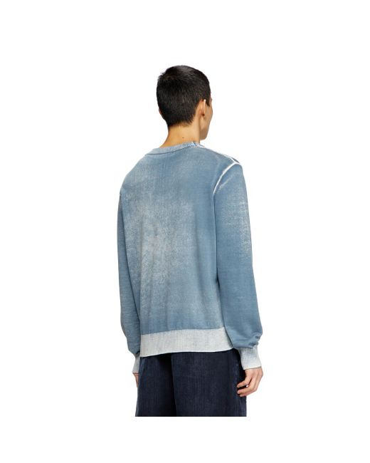 DIESEL Blue Reverse-Print Cotton Jumper for men