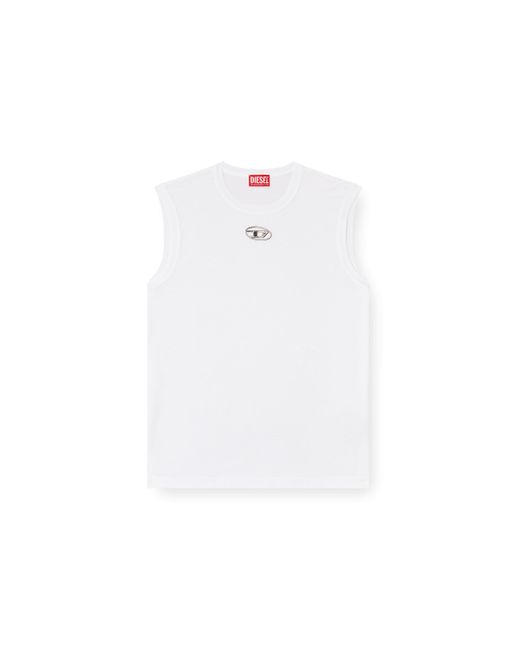 DIESEL White Tank Top With Metallic Oval D for men