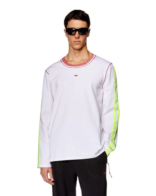 DIESEL White Long-sleeve T-shirt With Reflective Bands for men