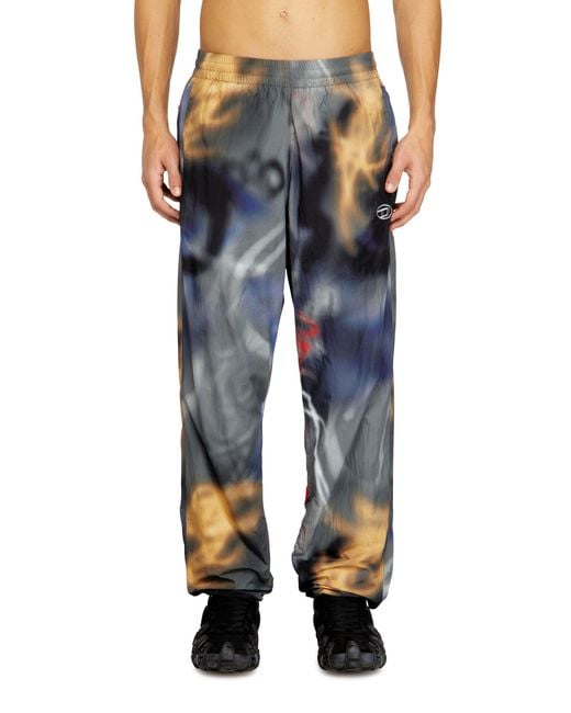 DIESEL Blue Nylon Pants With All-Over Print for men