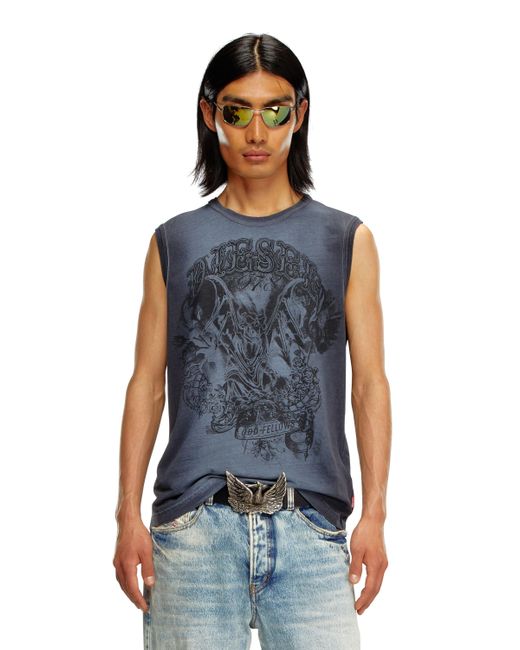 DIESEL Blue Faded Tank Top With Graphic Print for men