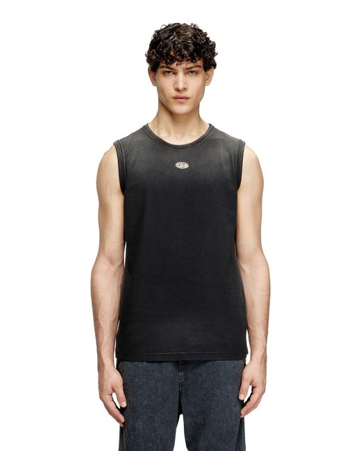 DIESEL Black Faded Tank Top With Cut-Out Oval D for men