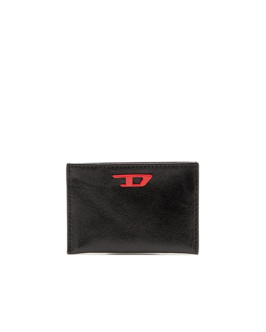 DIESEL Black Leather Bi-fold Wallet With Red D Plaque for men
