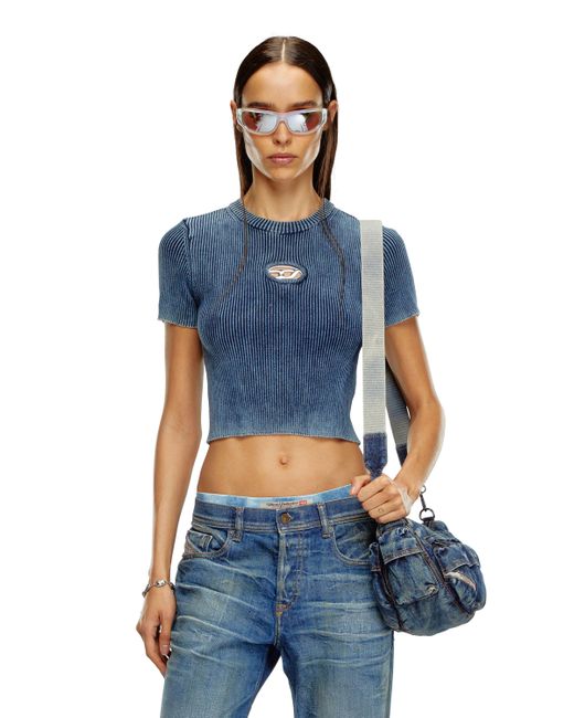 DIESEL Knitted Crop Top With Denim Effect Blue
