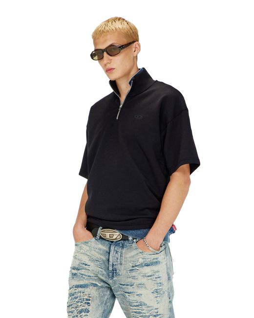 DIESEL Black Short-Sleeve Half-Zip Sweatshirt for men