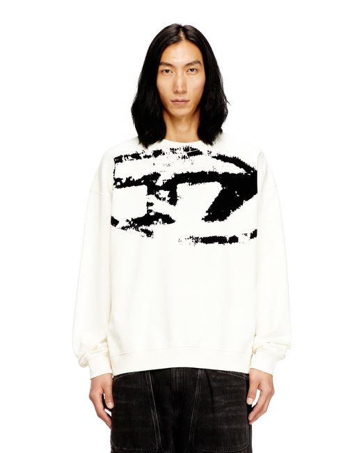 DIESEL Natural Sweatshirt With Distressed Flocked Logo for men