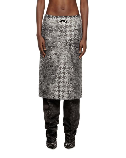 Falda Midi En Jacquard De Denim Con Diseño Príncipe De Gales DIESEL de color Black