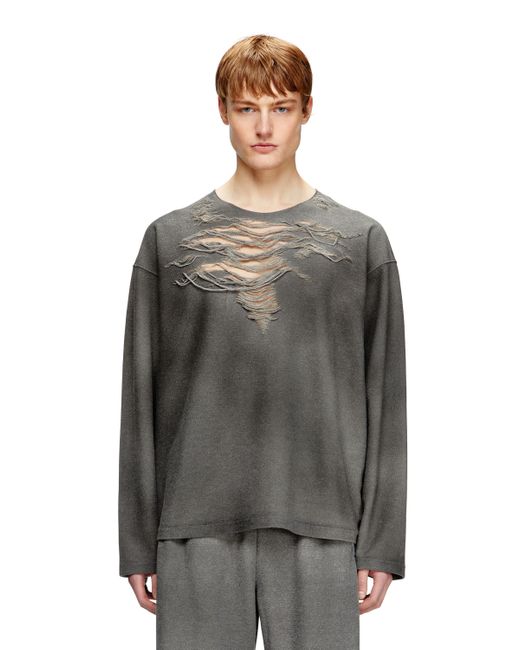 DIESEL Gray Sweatshirt With Distressed Front for men