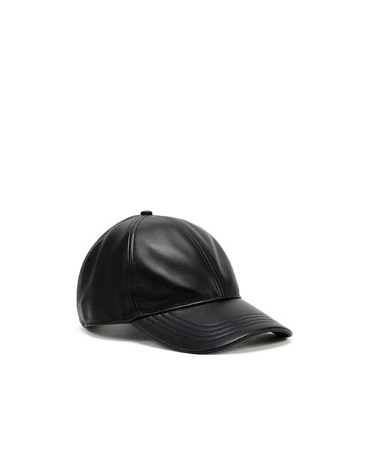 DIESEL Black Leather Baseball Cap With Embossed Logo for men