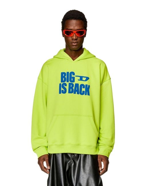 Hoodie con stampa "Big D is Back" di DIESEL in Green da Uomo