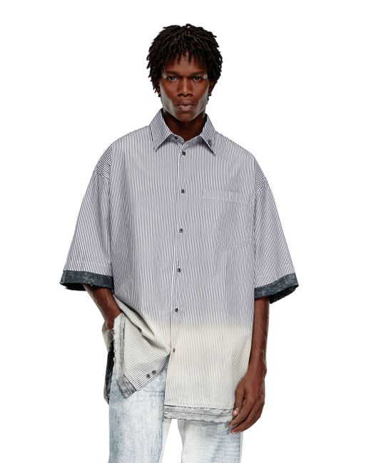 DIESEL Black Distressed Striped Short-sleeve Shirt for men