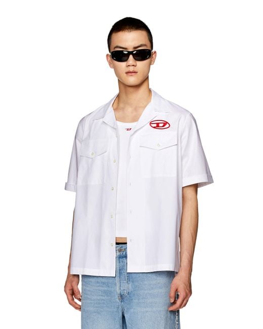 DIESEL White Bowling Shirt With Embroidered Logo for men