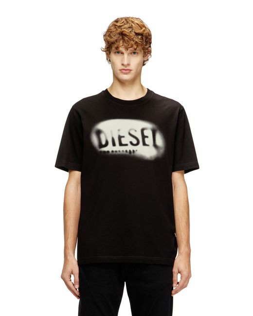 DIESEL Black Light Cotton T-Shirt With Faded Logo for men