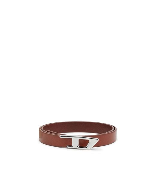 DIESEL Brown 2 Cm Leather Belt With Metal D Buckle