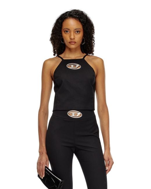 DIESEL Black Twill Top With Metal Oval D Plaque