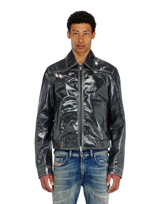 DIESEL Black Patent-Leather Jacket for men