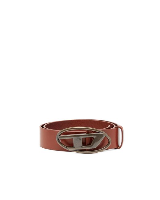 DIESEL Brown 3.9Cm Leather Belt With D Buckle for men