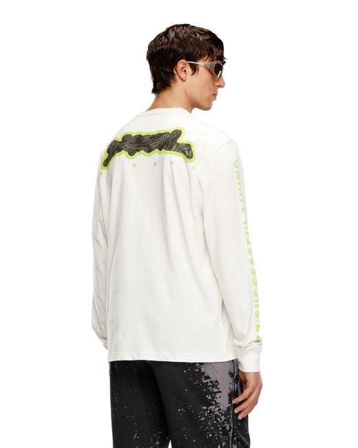 T-shirt a maniche lunghe con stampa camo zebrata di DIESEL in White da Uomo