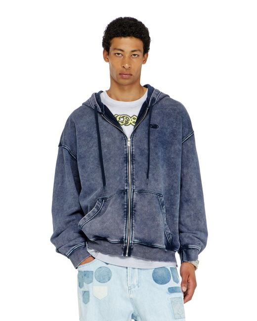 DIESEL Blue Zip-Up Hoodie for men